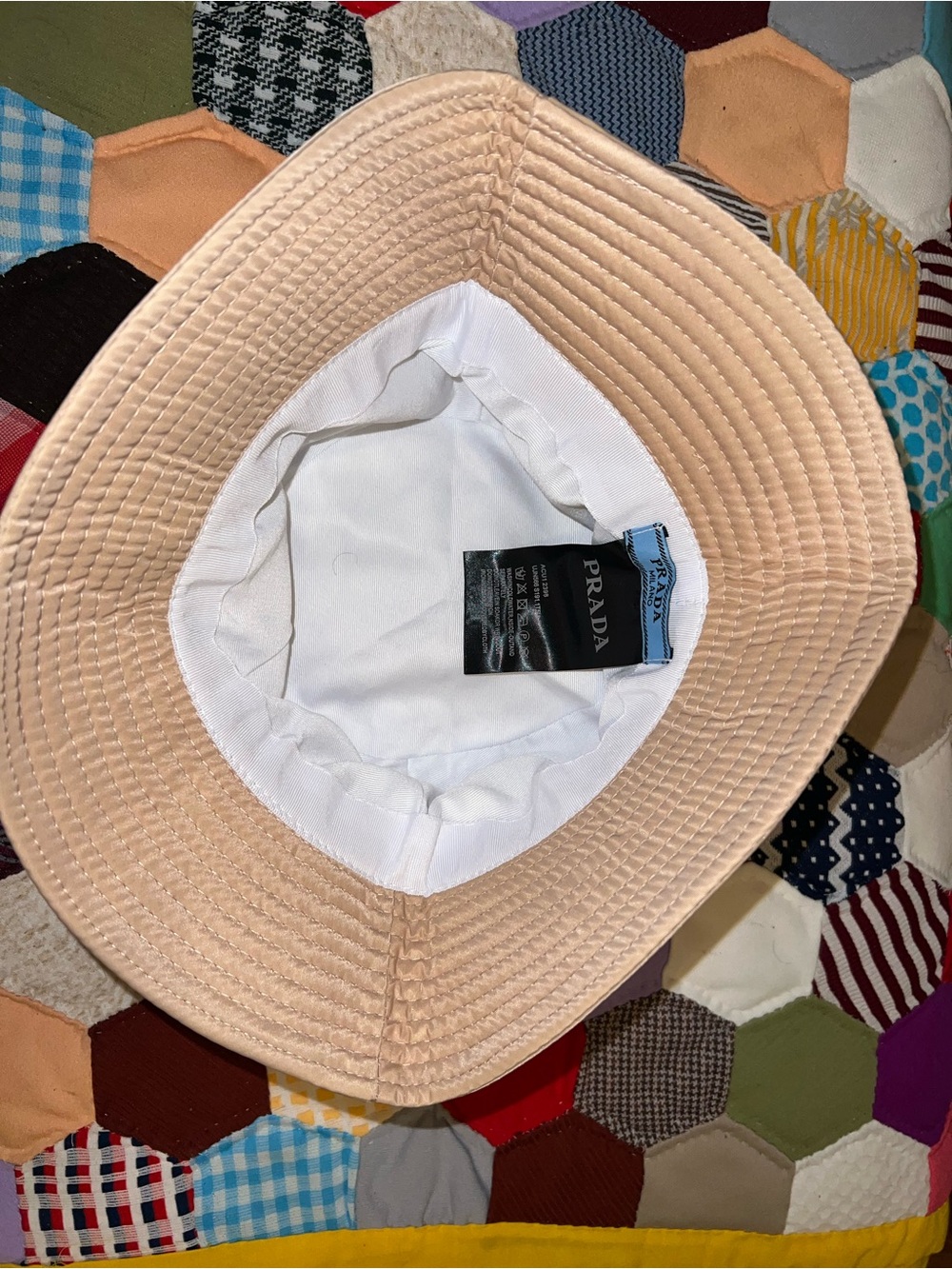 Prada Nude-Tone Nylon Bucket Hat with Triangle Logo - Picture 4 of 5